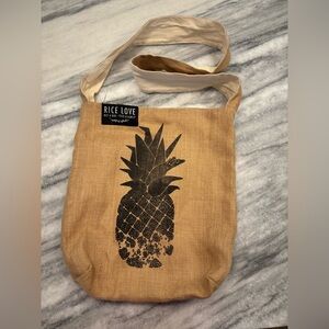 Rice Love Crossbody Tote Bag with Black Pineapple Design